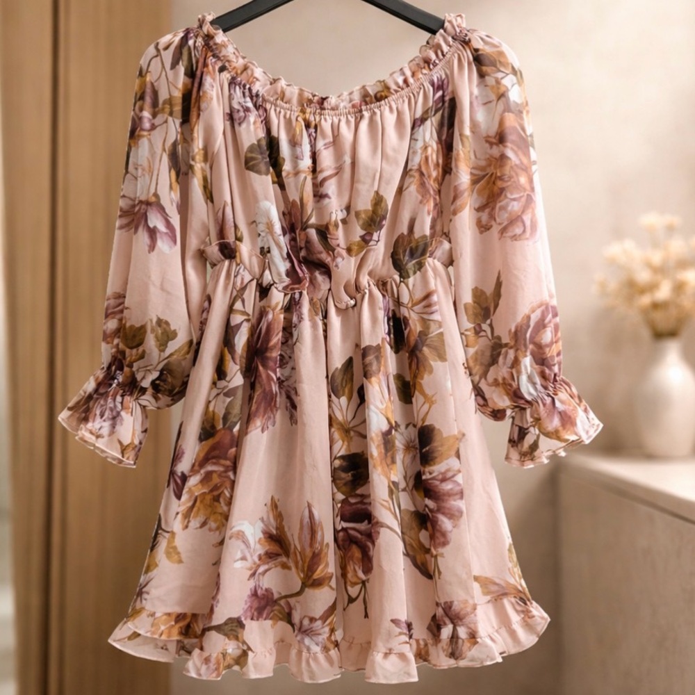 Fashion Nova Dusty Pink Floral Off-Shoulder Peasant Blouse